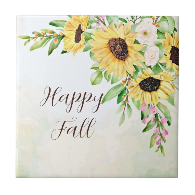 Sunflowers bouquet with customisable text  ceramic tile (Front)