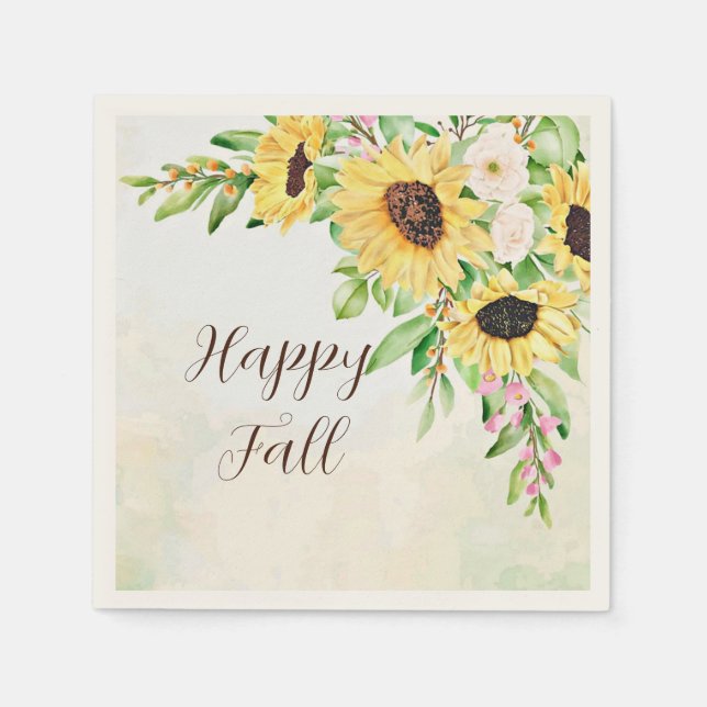 Sunflowers bouquet with customisable text napkin (Front)