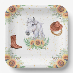 Sunflowers Boy Horse Birthday Party Paper Plate