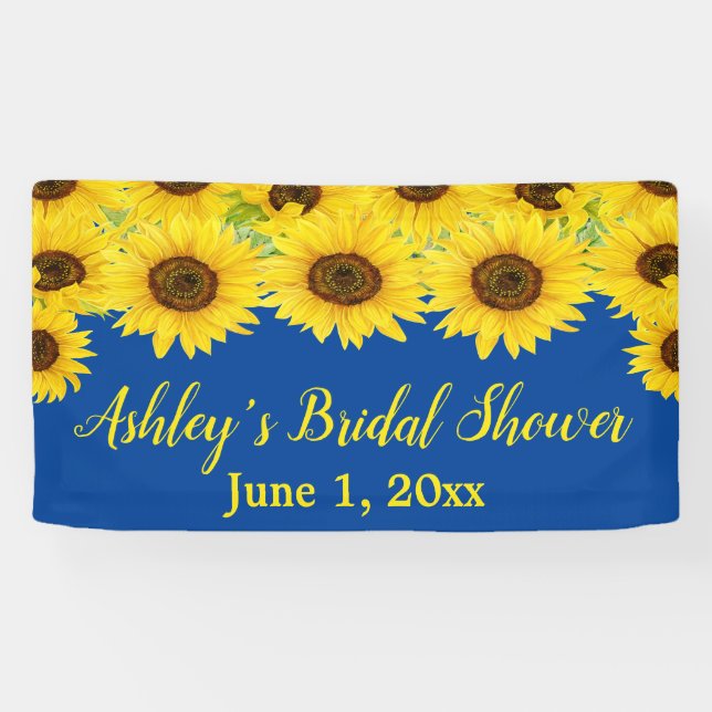 Sunflowers Bridal Shower Backdrop Blue Floral Prop Banner (Horizontal)