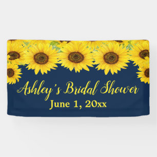 Sunflowers Bridal Shower Backdrop Navy Floral Prop Banner