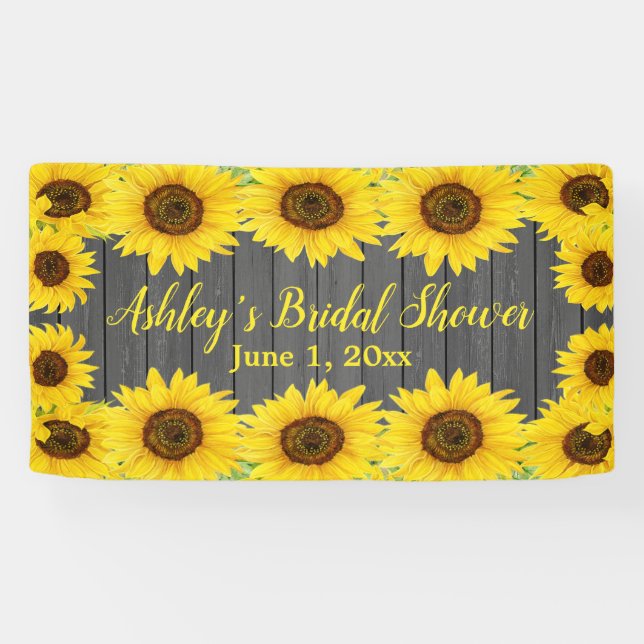 Sunflowers Bridal Shower Backdrop Rustic Wood Prop Banner (Horizontal)