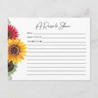 Sunflowers Bridal Shower Recipe Card