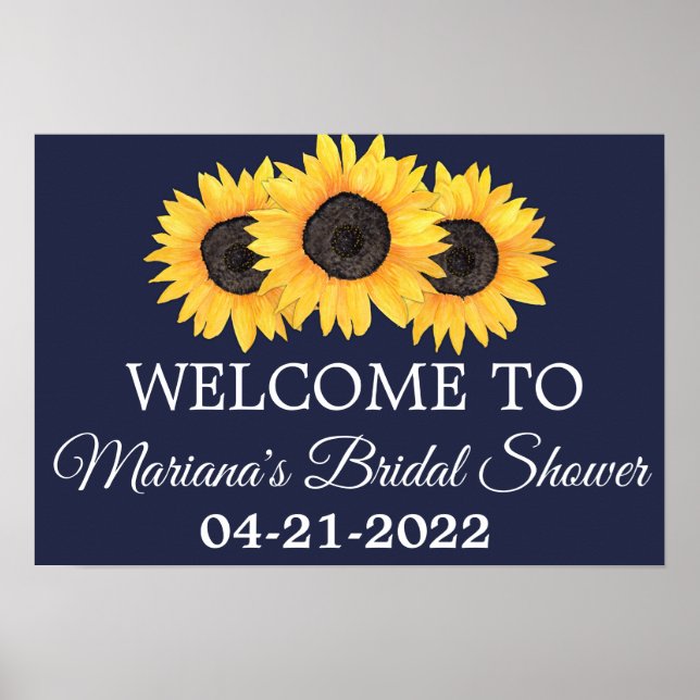 Sunflowers Bridal Shower Rustic Navy Blue Poster (Front)