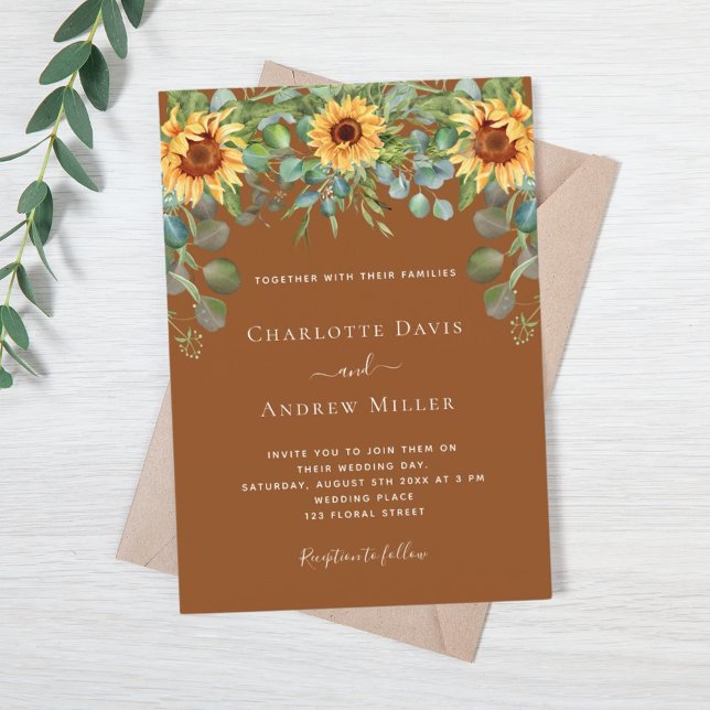 Sunflowers brown eucalyptus greenery invitation (Creator Uploaded)