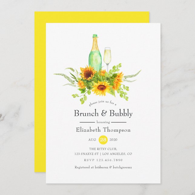 Sunflowers Brunch and Bubbly Bridal Shower Invitation (Front/Back)