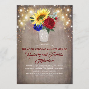 Sunflowers Burgundy and Navy Wedding Anniversary Invitation