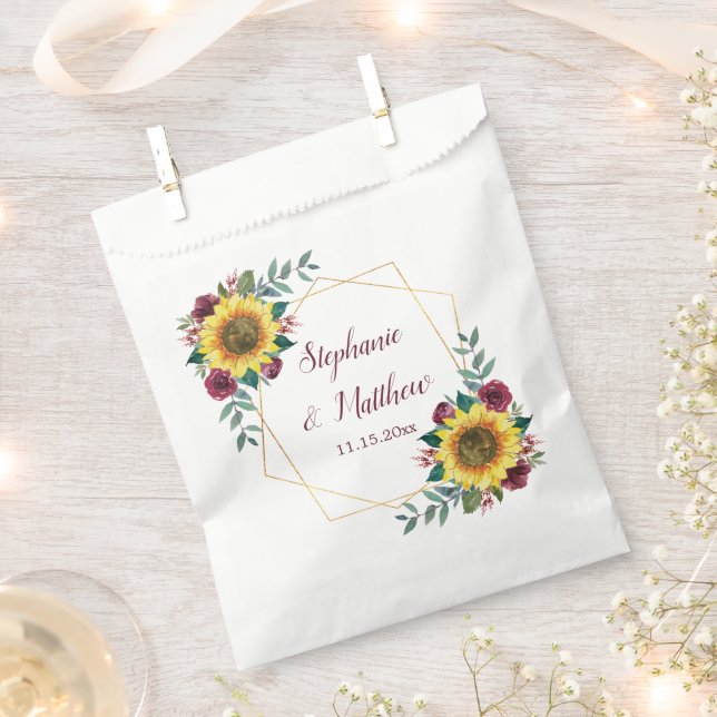Sunflowers Burgundy Floral Geometric Wedding Favour Bag (Clipped)