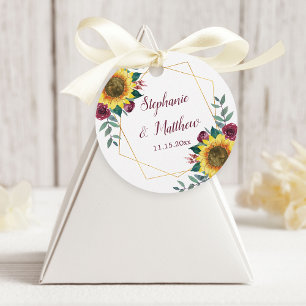 Sunflowers Burgundy Floral Geometric Wedding Favour Tags