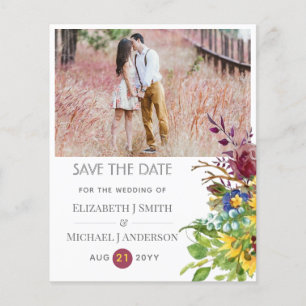 Sunflowers Burgundy Floral SaveDate Wedding Invite