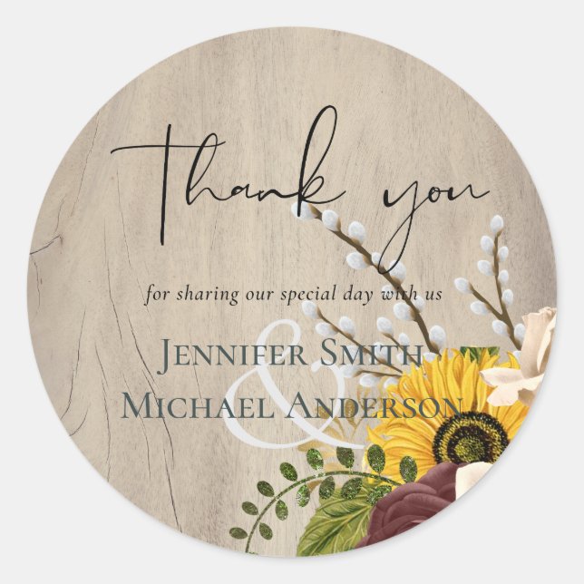 Sunflowers Burgundy Marsala Cheap Budget Wedding Classic Round Sticker (Front)