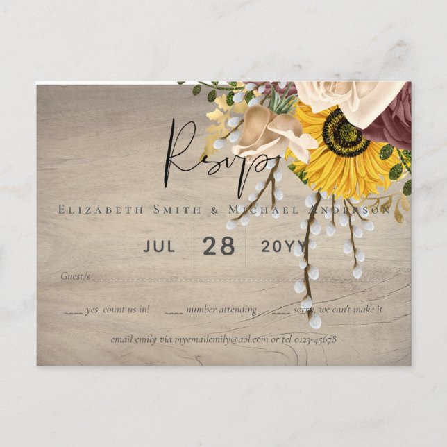 Sunflowers Burgundy Marsala Cheap Budget Wedding Postcard (Front)