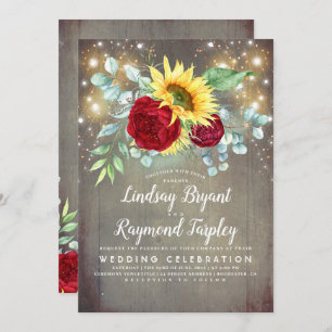 Sunflowers Burgundy Red Floral Rustic Fall Wedding Invitation