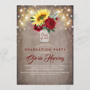 Sunflowers Burgundy Red Rustic Fall Graduation Invitation