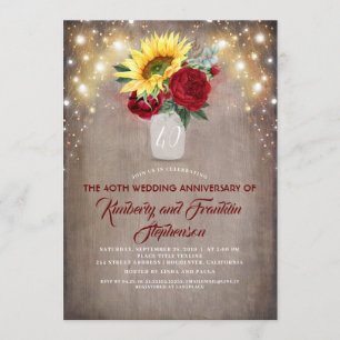 Sunflowers Burgundy Red Rustic Wedding Anniversary Invitation