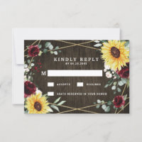 Sunflowers Burgundy Roses Rustic Geometric Wedding