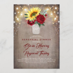 Sunflowers Burgundy Rustic Fall Rehearsal Dinner Invitation