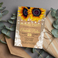 Sunflowers burlap and lace autumn birthday party