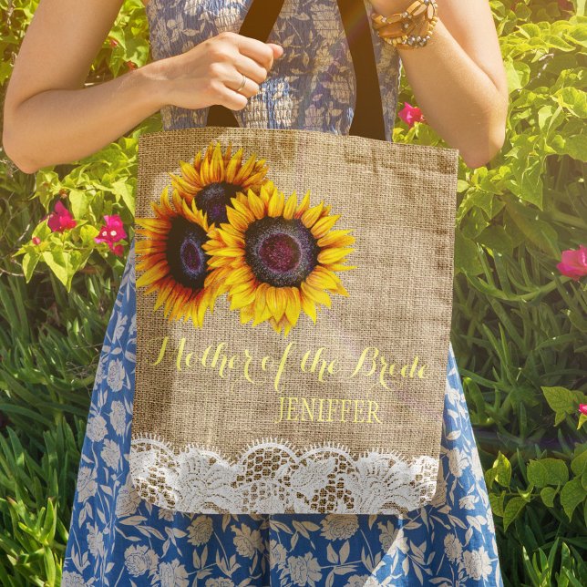 Sunflowers burlap lace wedding mother of the bride tote bag (Creator Uploaded)