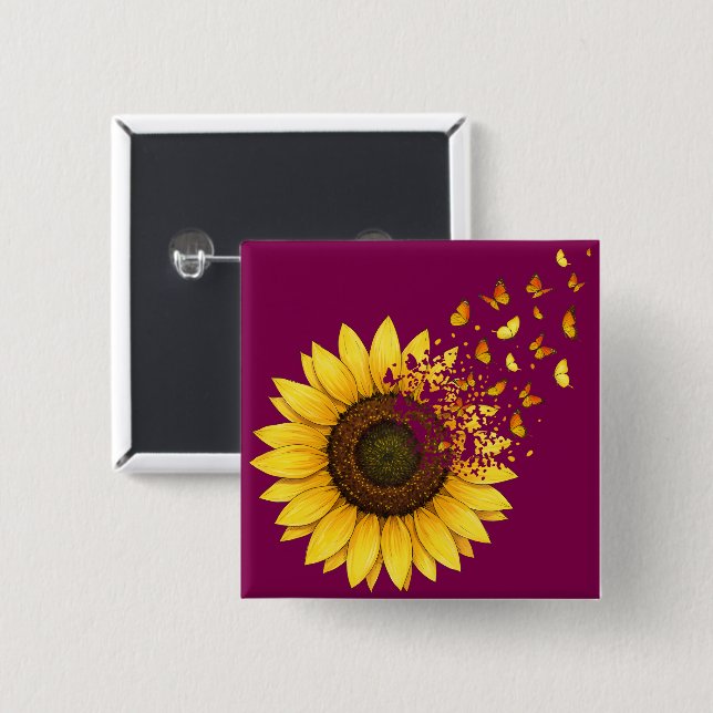 Sunflowers Butterflies 15 Cm Square Badge (Front & Back)