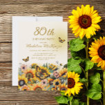 Sunflowers Butterflies 80th Birthday Party Invitation<br><div class="desc">Elegant sunflowers and butterflies women's 80th birthday party invitation.  Contact me for assistance with your customisations or to request additional matching or coordinating Zazzle products for your party.</div>