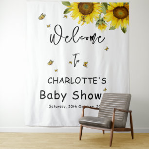 Sunflowers & Butterflies Baby Shower Backdrop Tapestry