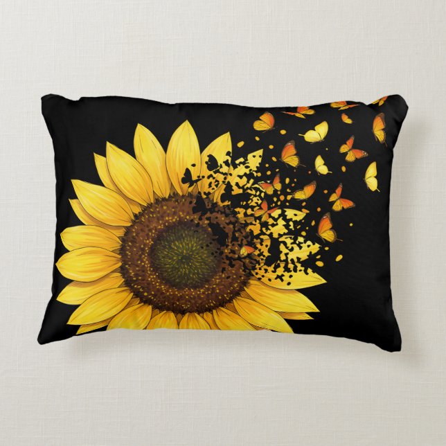 Sunflowers Butterflies Decorative Cushion (Back)