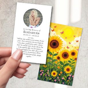 Sunflowers Butterflies Poem Memorial Funeral Card