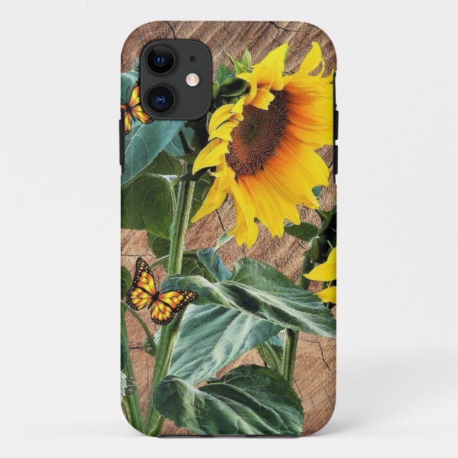 Sunflowers Butterflies Rustic Barn Board Case-Mate iPhone Case (Back)