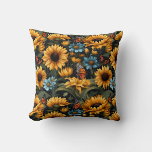 Sunflowers Butterflies Wild Flowers Cushion