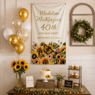 Sunflowers Butterfly Women's 40th Birthday Banner