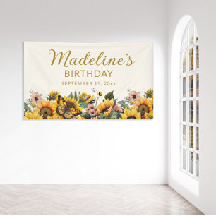 Sunflowers Butterfly Women's Birthday Banner