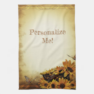 Sunflowers & Butterfly Yellow Brown Kitchen Towel