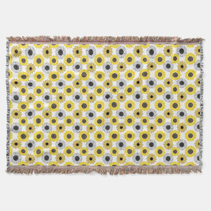 Sunflowers bx4 White BG Throw Blanket