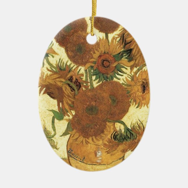 Sunflowers by Van Gogh Ceramic Tree Decoration (Front)