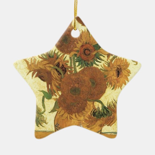 Sunflowers by Van Gogh Ceramic Tree Decoration (Front)