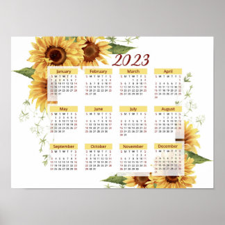 Sunflowers Calendar, 2023 Calendar, Yearly Poster