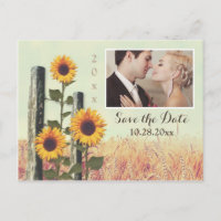 Sunflowers Carved Fence Save the Date Postcards
