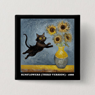 Sunflowers Cat Meme Art Graphic 15 Cm Square Badge