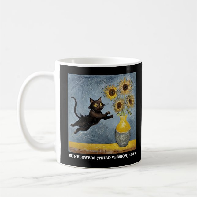 Sunflowers Cat Meme Art Graphic Coffee Mug (Left)