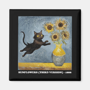 Sunflowers Cat Meme Art Graphic Magnet