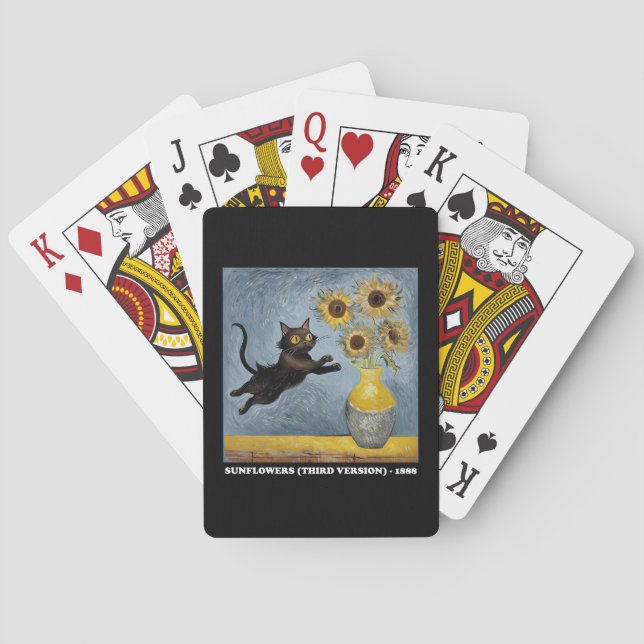 Sunflowers Cat Meme Art Graphic Playing Cards (Back)