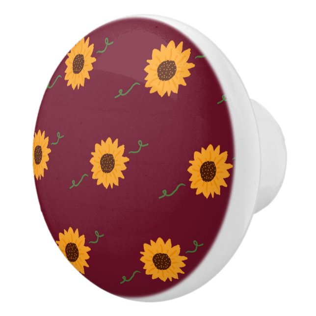Sunflowers Ceramic Knob (Barn Red & Gold) (Right)