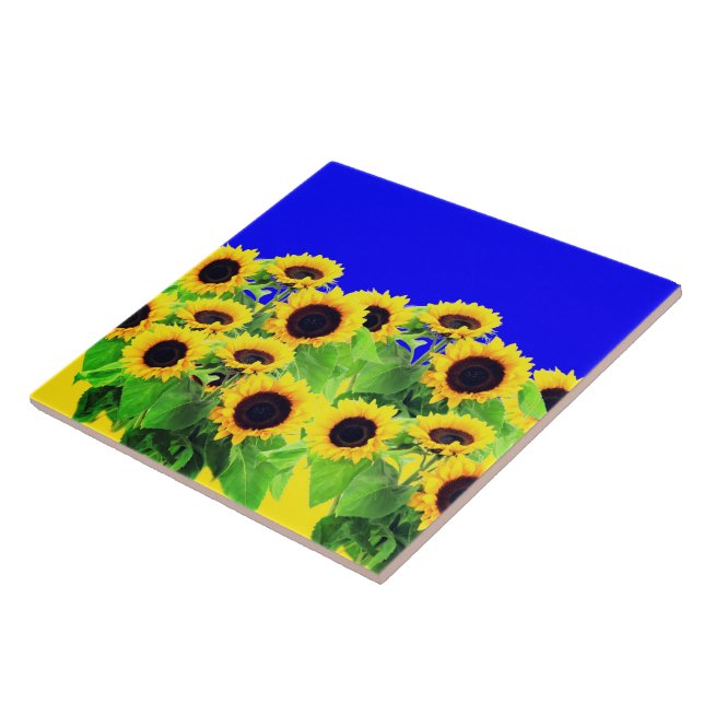Sunflowers Ceramic Tile Ukraine Flag Colours (Side)