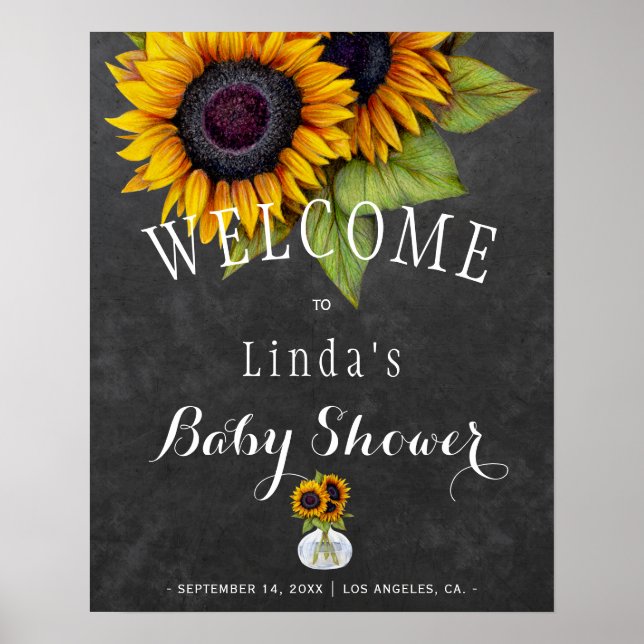 Sunflowers chalkboard autumn baby shower poster (Front)
