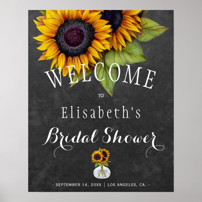 Sunflowers chalkboard autumn bridal shower poster (Front)