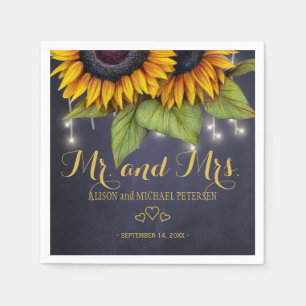 Sunflowers chalkboard mr and mrs script wedding napkin