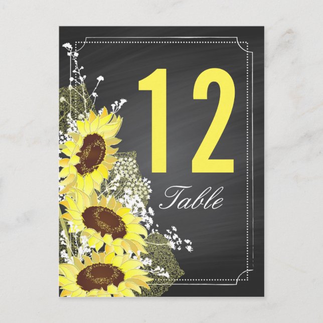 Sunflowers Chalkboard Rustic Wedding Table Card (Front)