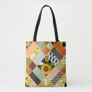 Sunflowers Chamomile, Patchwork Watercolor. Tote Bag