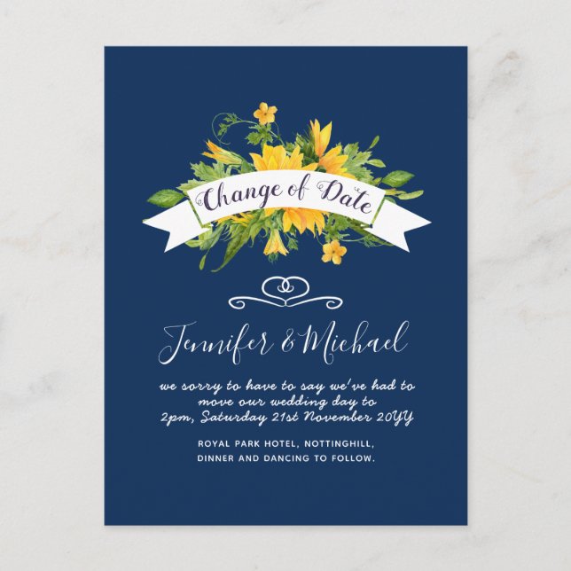 Sunflowers Change of Date Postponement Plans Note Postcard (Front)